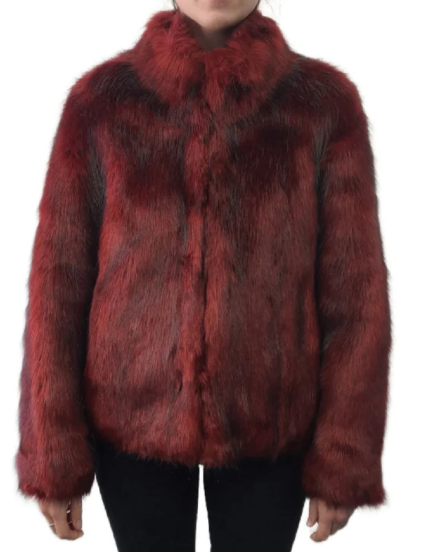 UNREAL FUR Women's Red Vegan Fur High Collar Delish Jacket #8900115 Small NWT Notch Collar Peter Pan Collar Cowl Neck