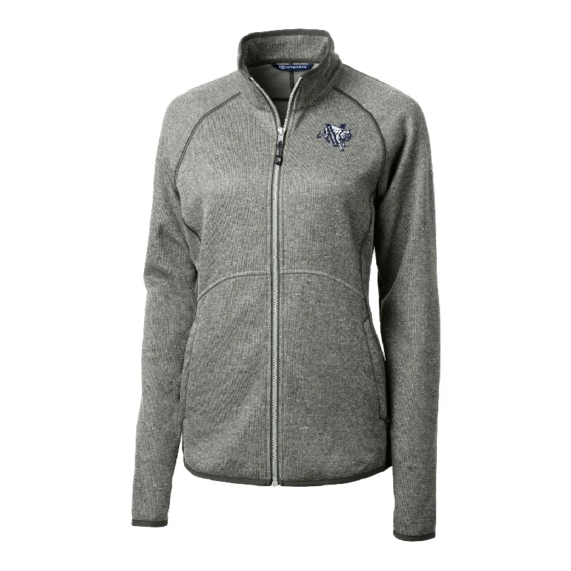 Ladies Villanova Wildcats Cutter & Buck Mainsail Sweater-Knit Grey Full Zip Jacket A-Line Jacket Boat Neck Shawl Collar