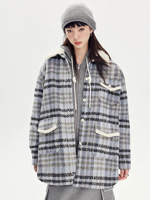 Warm Plaid Loose Jacket Print Jacket Jacquard Jacket Embroidered Jacket