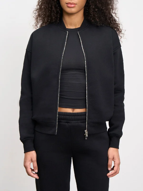 Womens Neoprene Bomber Jacket in Black Boat Neck Shawl Collar Notched Collar