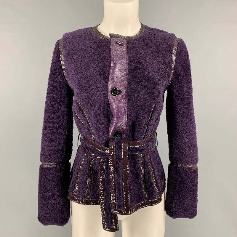 YVES SAINT LAURENT Size S Purple Leather Reversible Shearling Jacket Fleece Jacket Down Jacket Feather Jacket