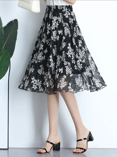 summer Joker floral long thin high waist Korean version big pendulum A word skirt tulle skirt dreamy