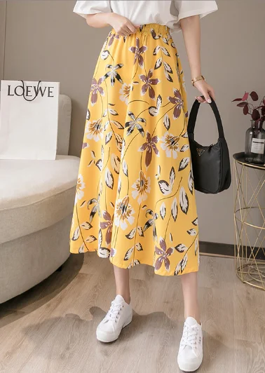 wholesale high waist floral chiffon print skirt corduroy skirt durable