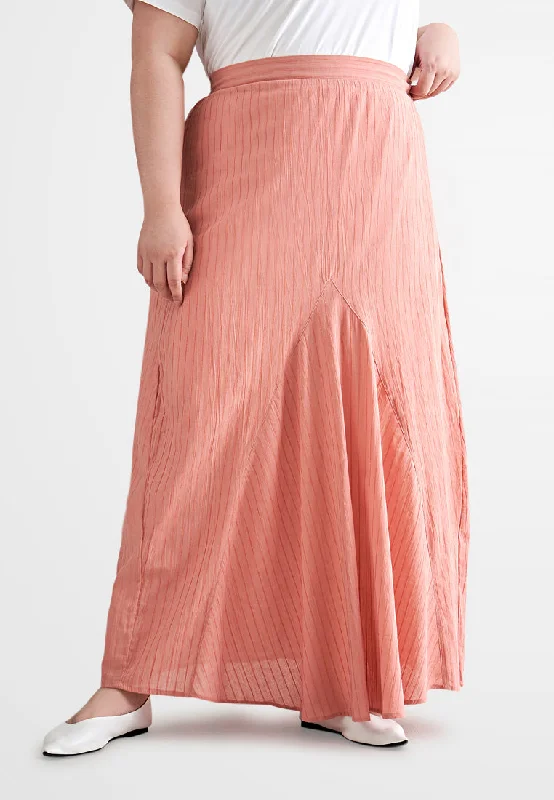 Radeya Cotton Front Pleat Skirt (Small Cutting) - Pink linen skirt breathable