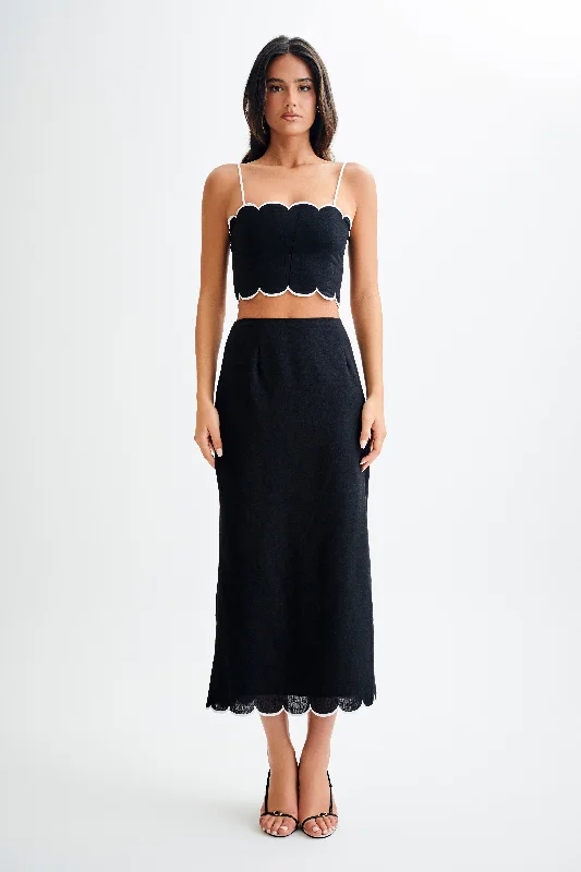 Alessio Scalloped Midi Skirt - Black athletic skirt fit