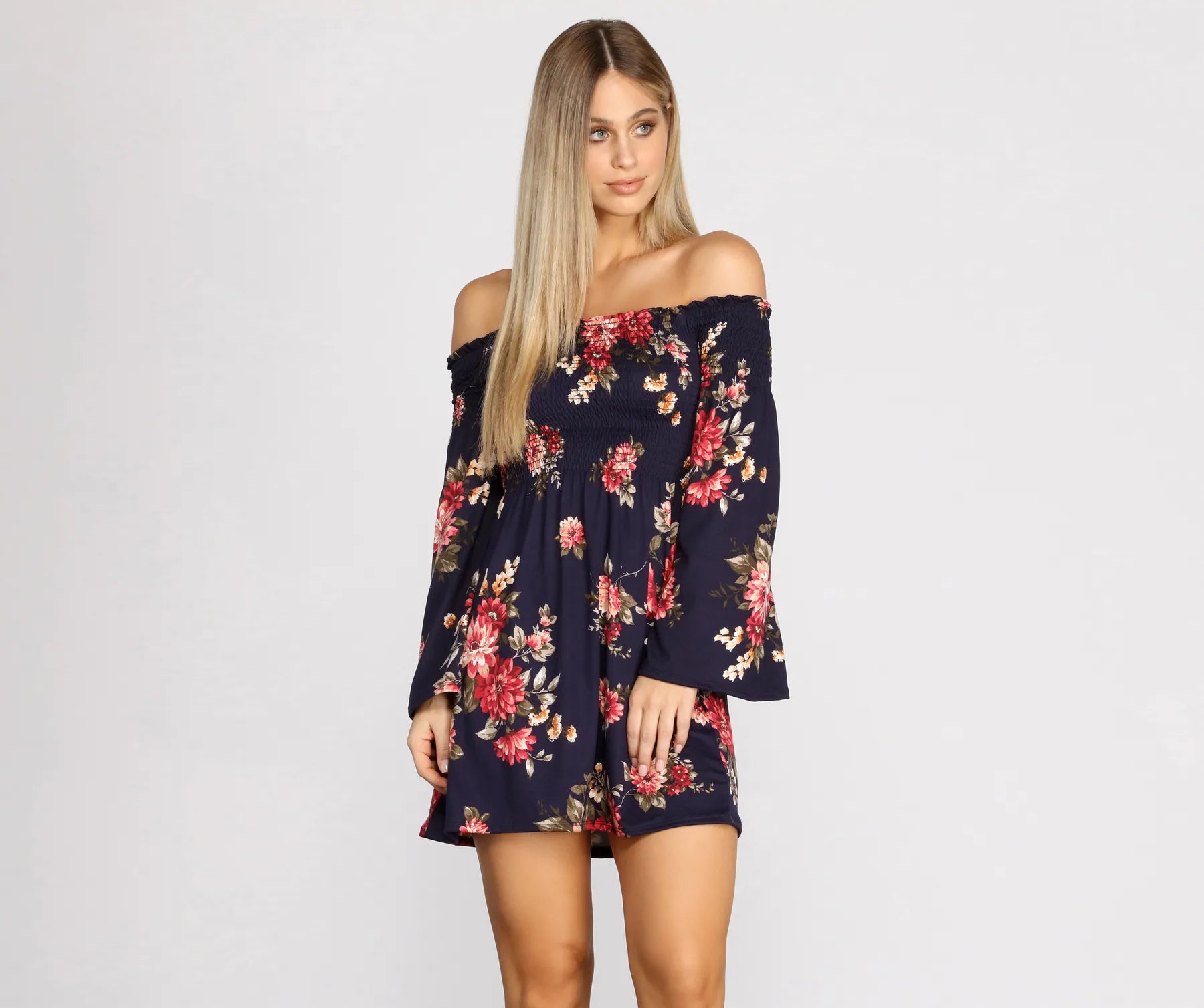 Bell Sleeve Beauty Floral Mini Dress Stylish Sweetheart Mini Dress