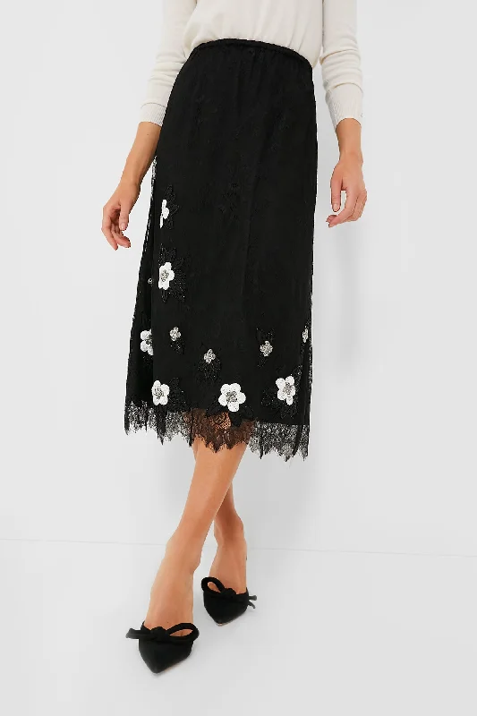 Black Bethany Lace Midi Skirt lace skirt intricate