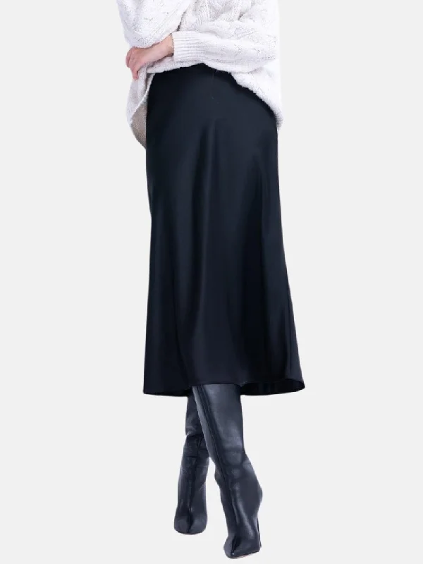 Black Satin Midi Skirt wrap skirt elegant