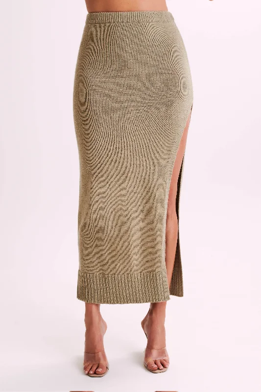 Brittany Knit Midi Skirt - Taupe lace skirt romantic