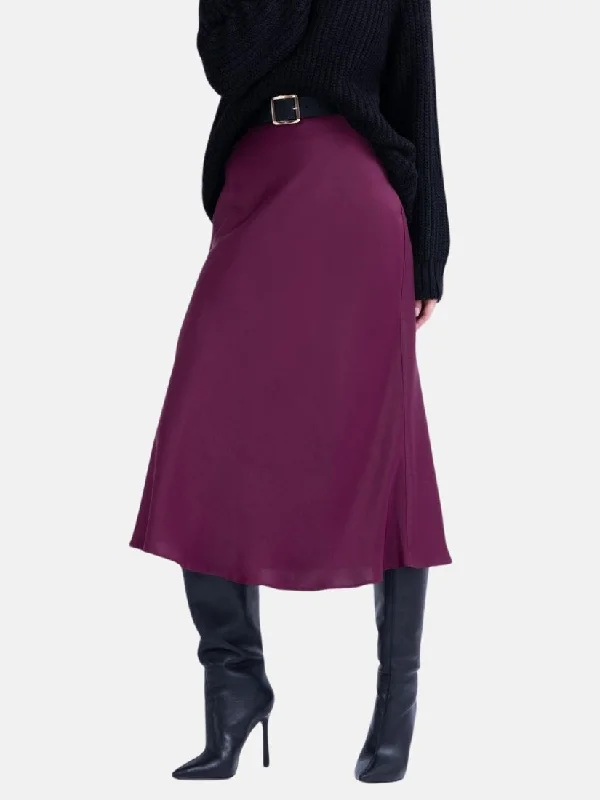 Burgundy Satin Midi Skirt denim skirt fashionable