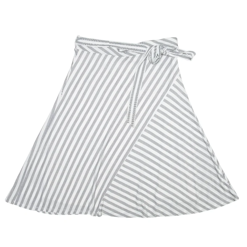 CALVIN KLEIN Knee Length Wrap Skirt Grey Striped Womens L silk skirt sleek