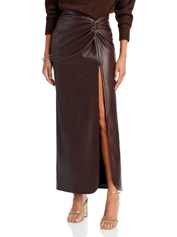 Carmela Womens Faux Leather Gathered Maxi Skirt velvet skirt sumptuous