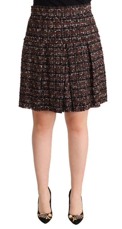 Dolce & Gabbana Chic Brown A-line Pleated Mini Skirt corduroy skirt durable