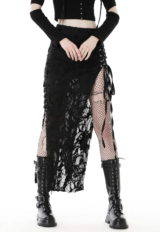 Dark In Love - Punk Sexy Bare Legs Long Shredded Black - Skirt maxi skirt elegant