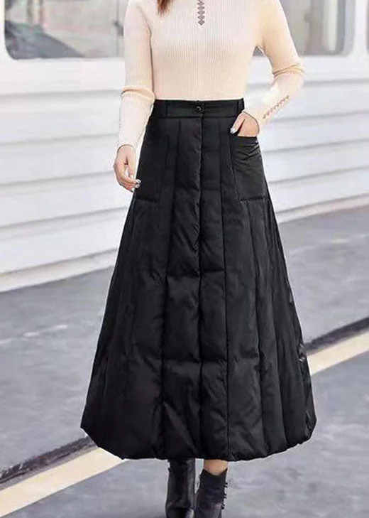 diy Black Pockets Patchwork Fine Cotton Filled Skirts Winter chiffon skirt airy