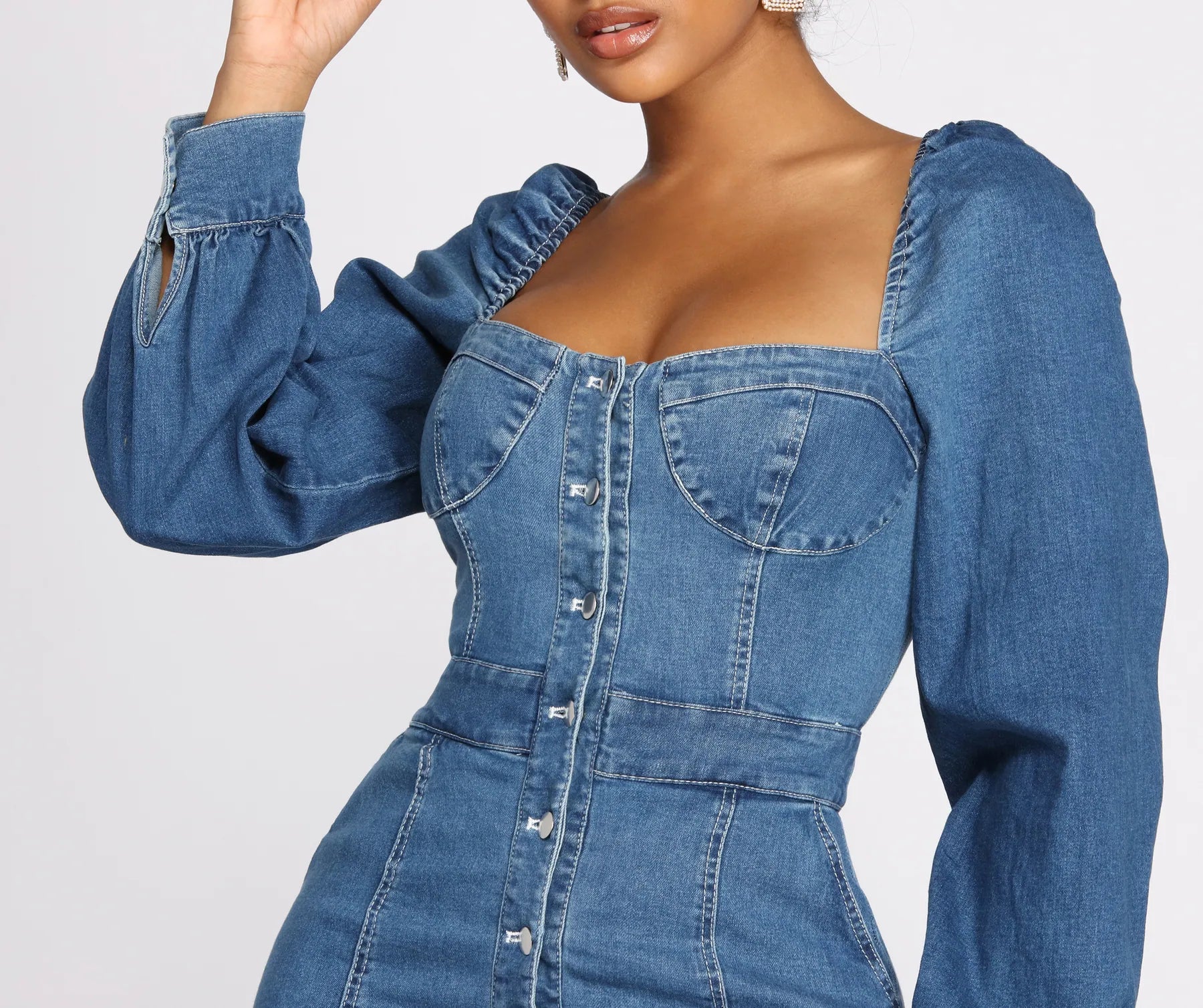 Dreamy In Denim Button Front Mini Dress Trendy Button-Detail Mini Dress