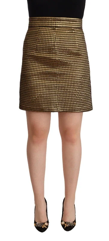 Boutique Moschino Elegant High-Waisted Gold-Black Skirt breathable skirt fabric