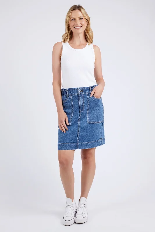 Elm Atlas Denim Skirt Dark Blue Wash linen skirt natural