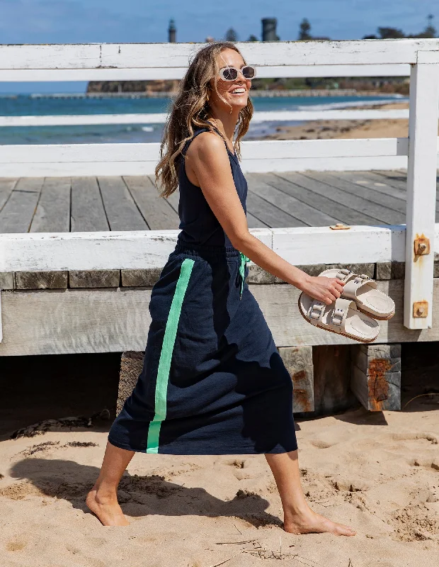 Elm Brunch Skirt Navy With Neon Green Tape wrap skirt elegant