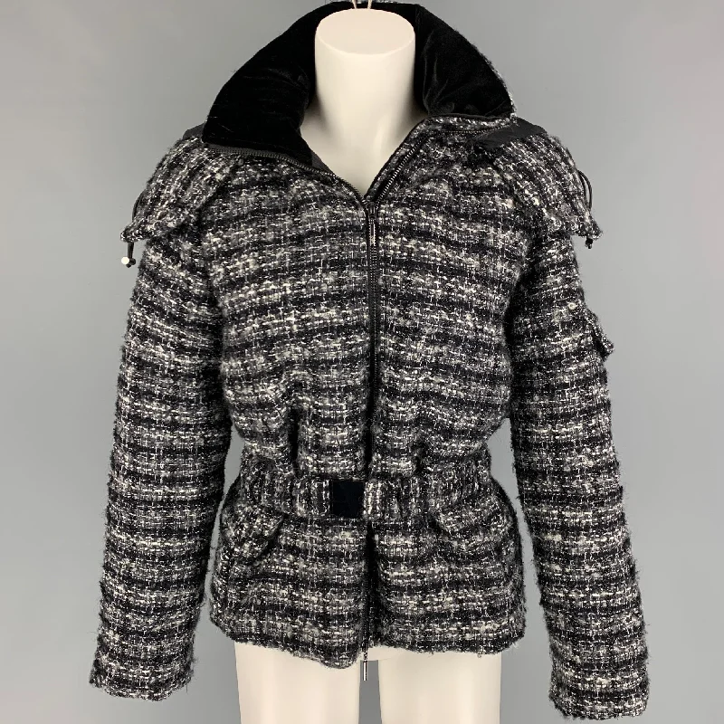 EMPORIO ARMANI Size 4 Black White Grey Wool Woven Hooded Jacket Cardigan Sweater Pullover