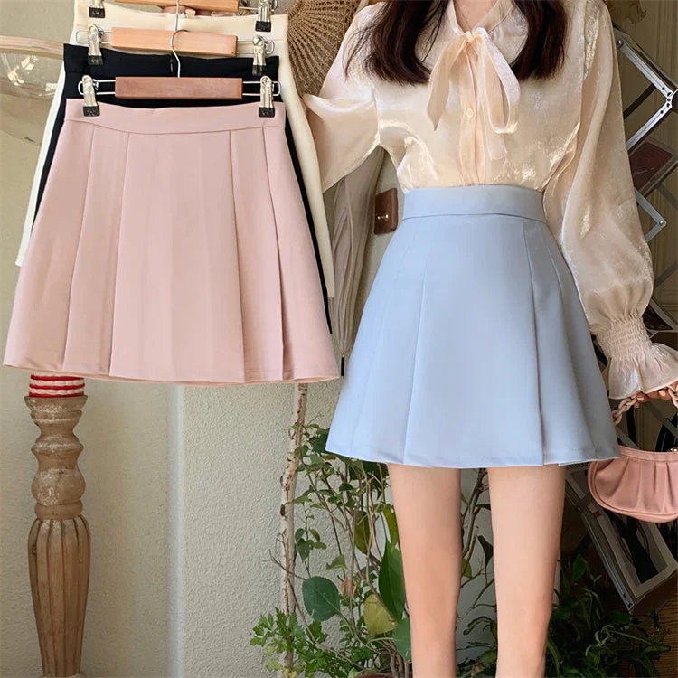 Half Pleated Mini Skirt (4 Colors) velvet skirt luxurious