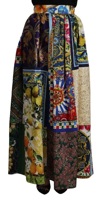 Dolce & Gabbana High Waist Maxi Skirt with Sicilian Patterns denim skirt durable