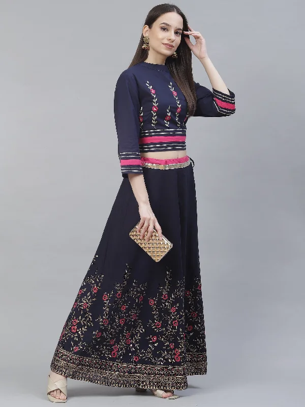 Women's navy blue embriodred top with skirt - Meeranshi lace skirt feminine