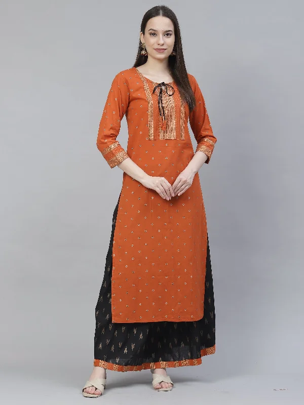 Women's orange & black printed kurta with skirt - Meeranshi chiffon skirt airy