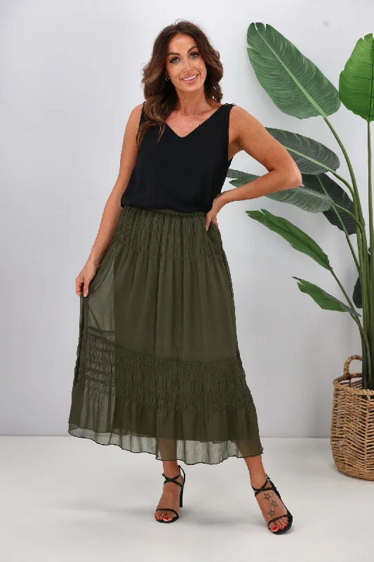 Jane James Gemma Shirred Detail Skirt Olive Preorder Late January slim fit skirt