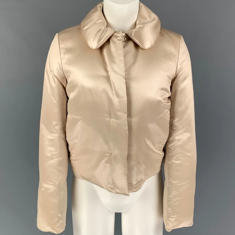 JIL SANDER Size 4 Beige Acetate Silk Padded Jacket Chenille Fabric Brocade Fabric Lace Fabric