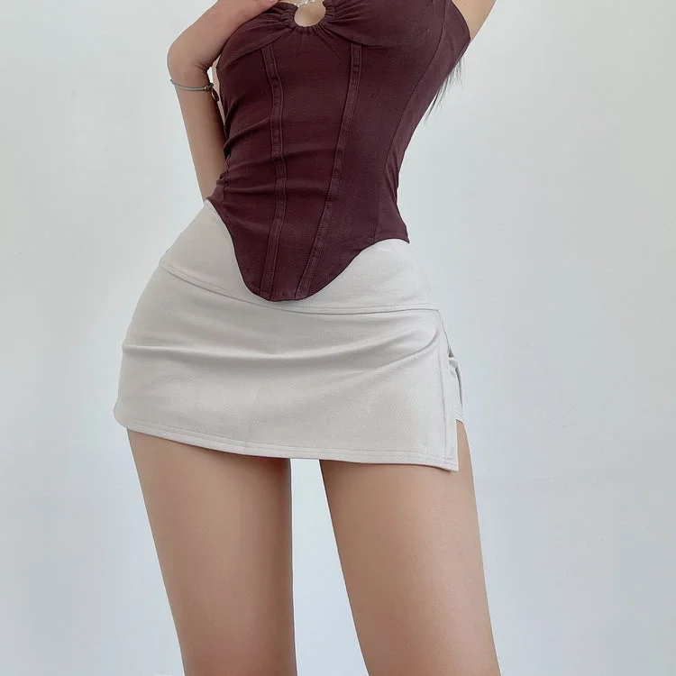 Kiara Solid Color High Waist Slim Side Slit Mini Skirt summer skirt style