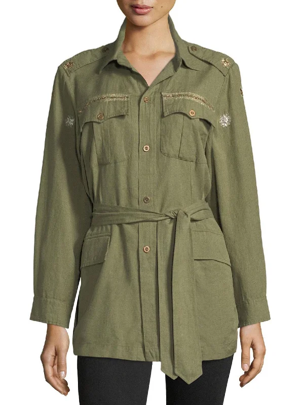 LOVESHACKFANCY Women's Army Green Marrakesh Beading Army Jacket $265 NWT Herringbone Jacket Checkered Jacket Solid Jacket