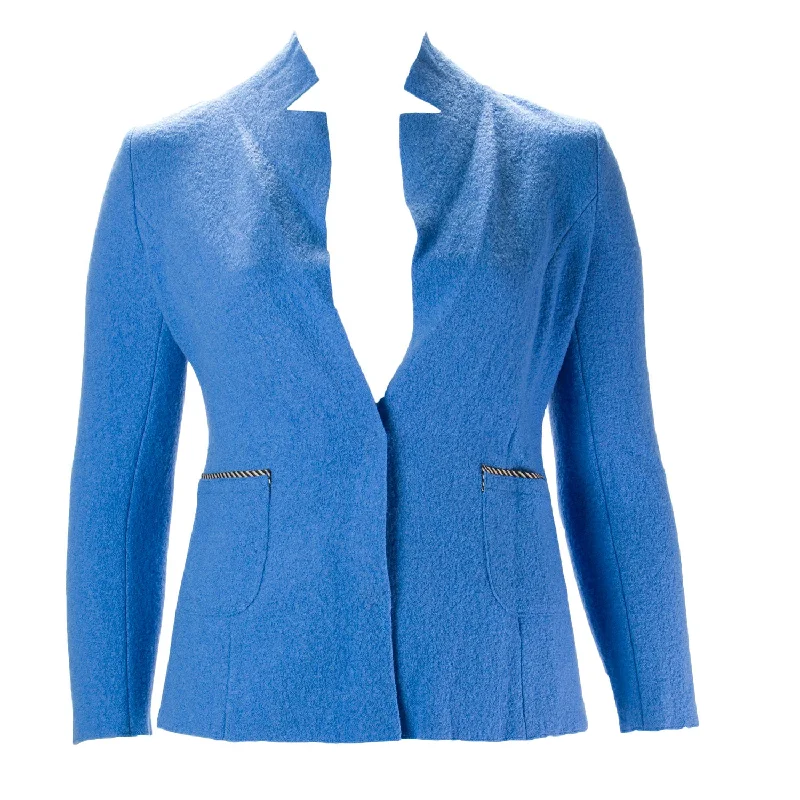 MARINA RINALDI Women's Ski Blue Camilla Wool Jacket 8W / 17 $345 NWT Notch Collar Jacket Peter Pan Collar Jacket Cowl Neck Jacket