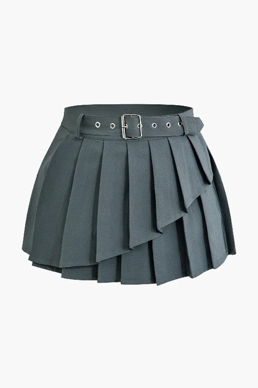 Buckle Layer Pleated Mini Skirt lace skirt intricate