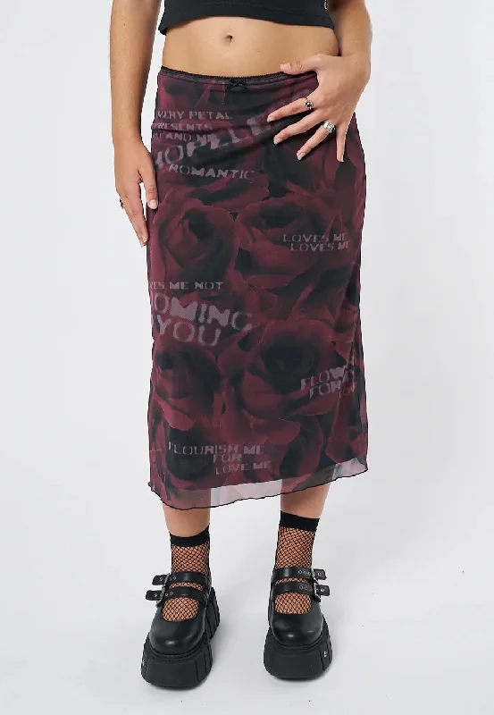 Minga London - Hopeless Romantic Rose Mesh Midi - Skirt linen skirt relaxed