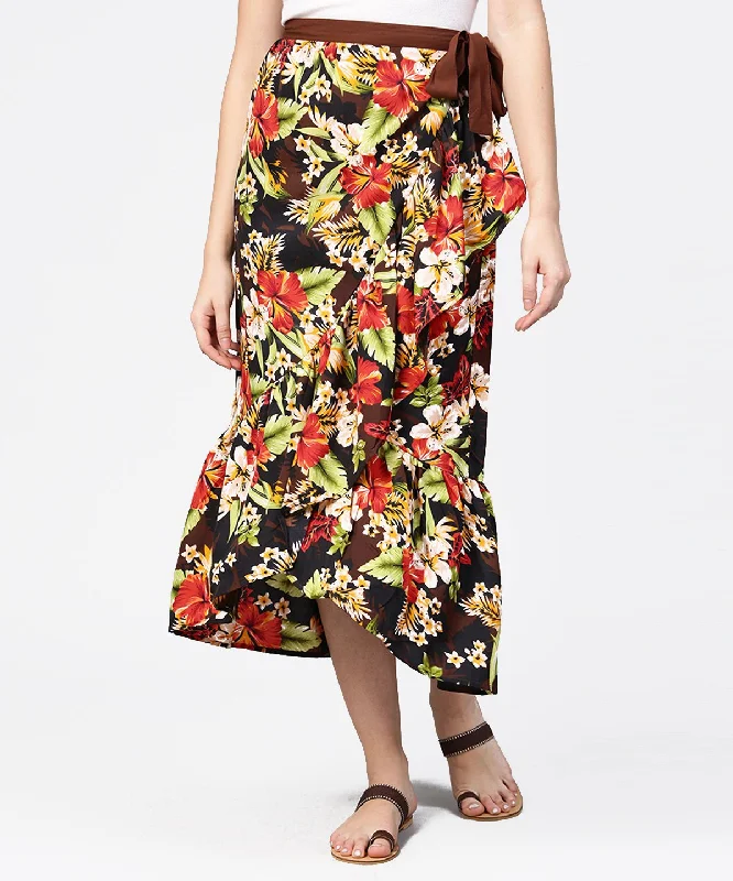 NOZ2TOZ Multi Flower Printed Calf Length Skirt velvet skirt luxury