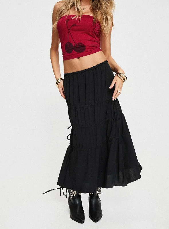 Perky Maxi Skirt Black breathable skirt fabric