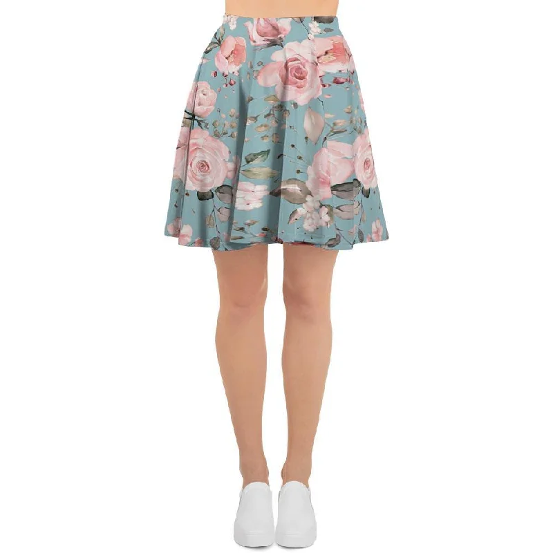 Pink Rose Flower Print Women's Skirt velvet skirt plush