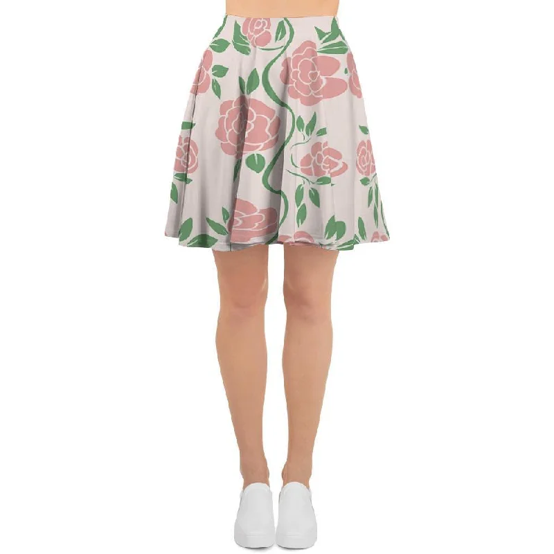 Pink Rose Flower Women's Skirt high slit skirt