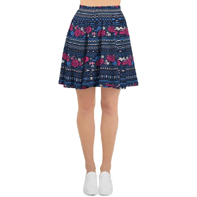 Pink Rose Tribal Aztec Women's Skirt patchwork skirt art