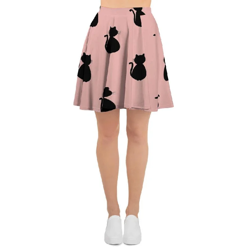 Pink Silhouette Cat Print Women's Skirt cashmere skirt soft