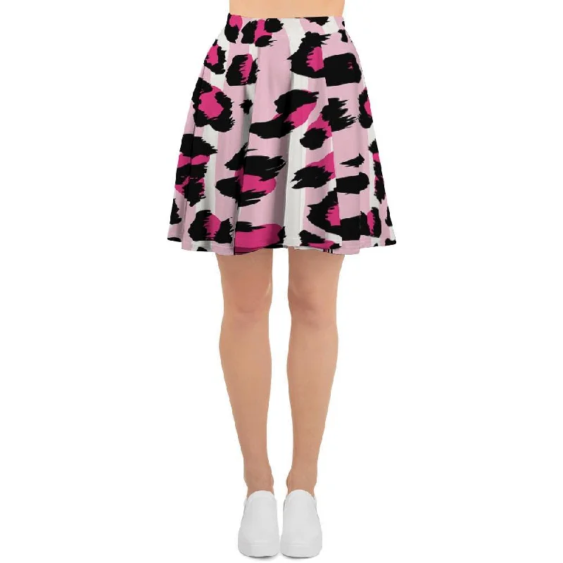 Pink Striped Leopard Women's Skirt satin skirt smooth