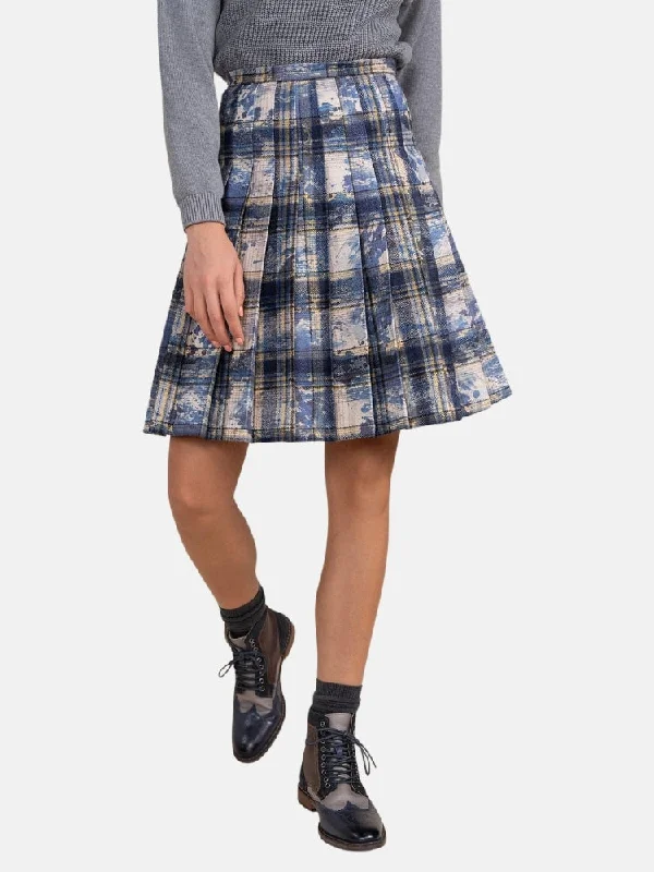 Praia Pleated Skirt in Blue Plaid leather skirt bold