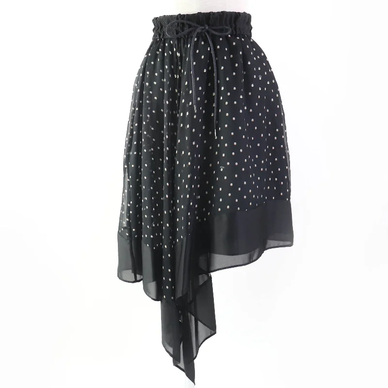 Sacai Dot Pattern Asymmetric Flare Skirt linen skirt light