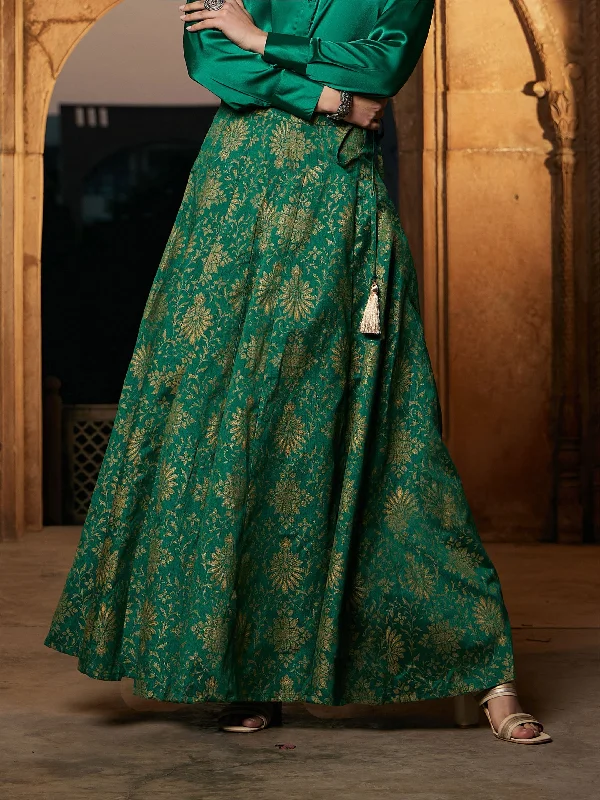 Lyush Women Green Brocade Jacquard Anarakali Skirt silk skirt smooth