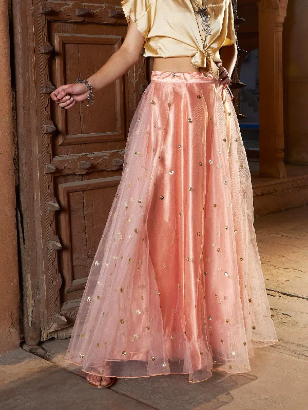 Lyush Women Peach Tulle Sequin Anarkali Skirt velvet skirt sumptuous