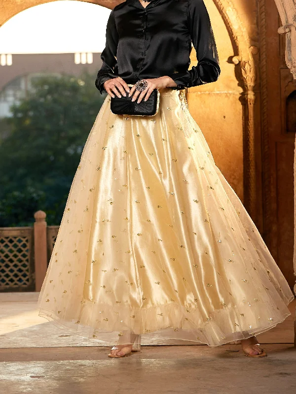 Lyush Women Gold Tulle Sequin Anarkali Skirt leather skirt sleek