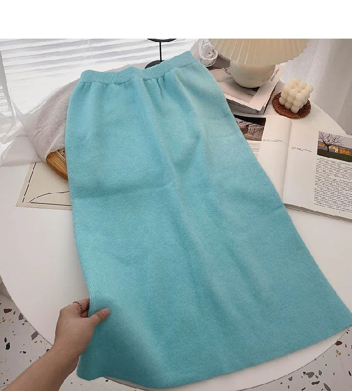 Small man, foreign style, versatile, high waist, back split A-line skirt  5754 wool skirt warm