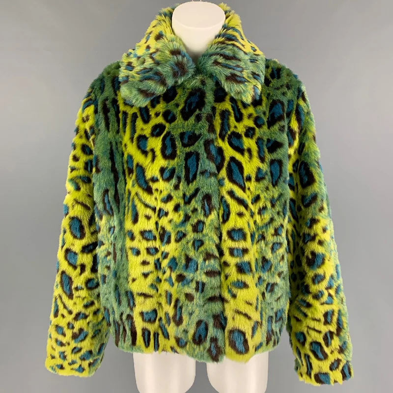 STAND STUDIO AW 20 Size S Multi-Color Leopard Print Fuax Fur Marcella Jacket Boat Neck Shawl Collar Notched Collar