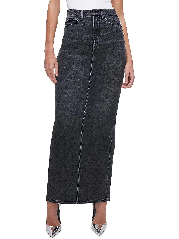 Womens High Rise Denim Maxi Skirt velvet skirt luxurious